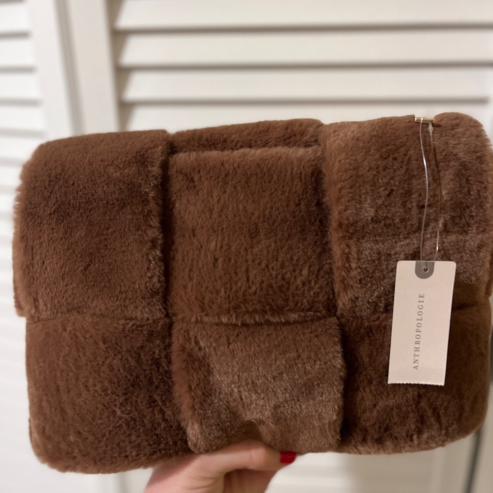 Anthropologie faux fur woven clutch new with tags